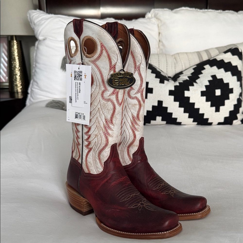 Dan Post Red and Cream Embroidered Boots